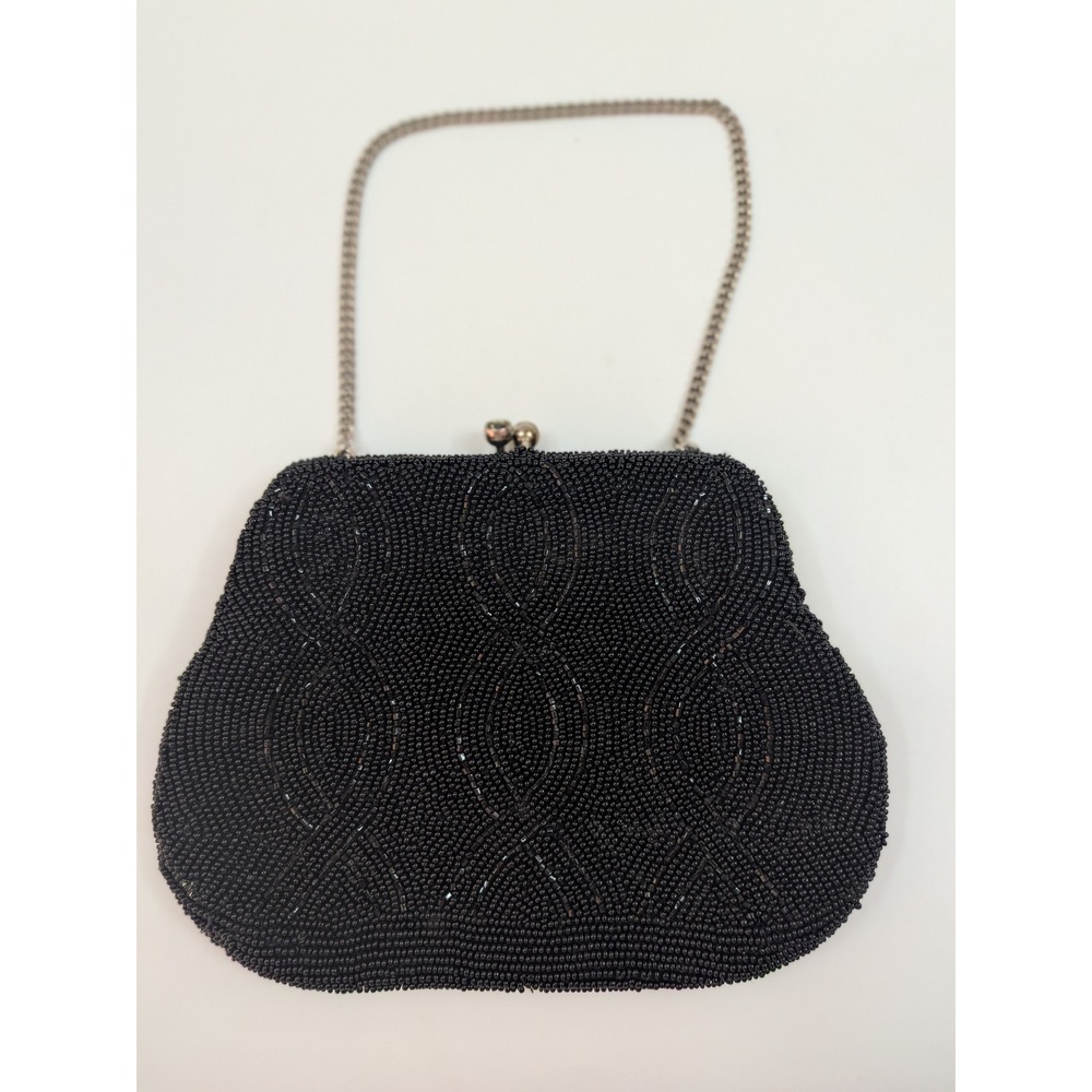 Vtg Richere Black Beaded Evening Purse Hand Made in Japan Rhinestone Clasp - Picture 3 of 17